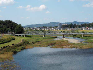 中橋上空から見た渡良瀬橋周辺の写真です。