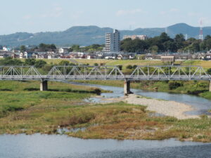 中橋上空から見た渡良瀬橋周辺の写真です。