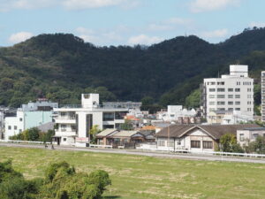 中橋上空から見た渡良瀬橋周辺の写真です。